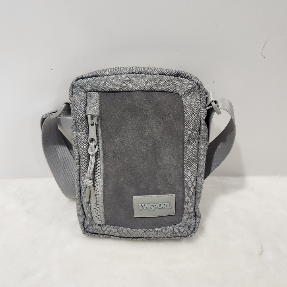 Jansport Ascent Weekender Suede Gray Shadow Geometric Crossbody Shoulder Bag - Picture 3 of 13